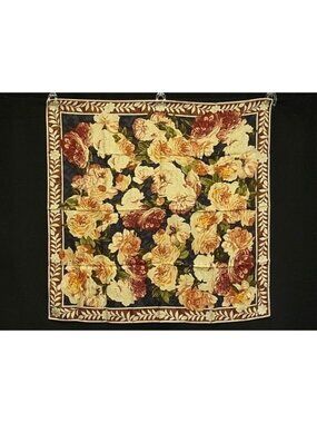 Gucci Silk Large Flower Pattern Scarf Shawl Brown Multicolor